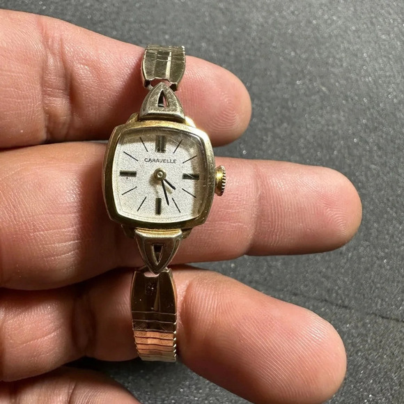 Vintage Caravelle N7 Ladies Cocktail Watch Gold Tone Mechanical Wind Up Working - Picture 1 of 10